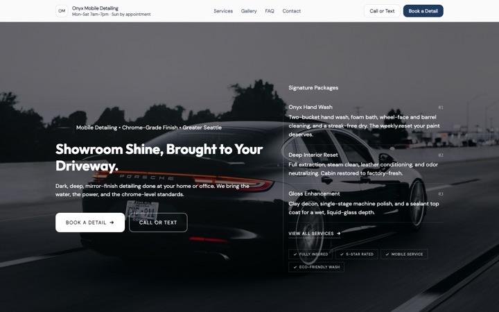 Midnight — live Mobile Detailing · Premium Services demo site