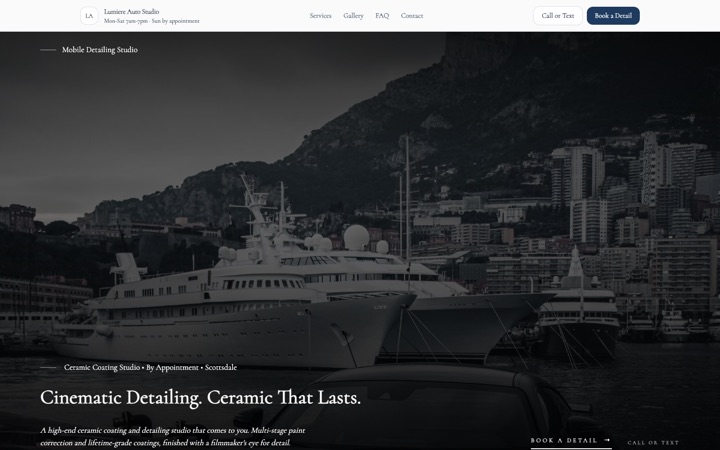 Cinematic — live Mobile Detailing · Premium Services demo site