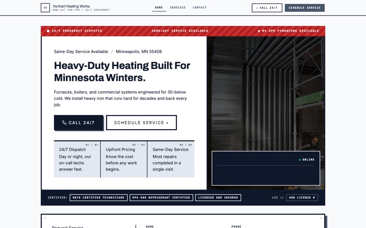 Ironclad — live HVAC · Emergency Services demo site