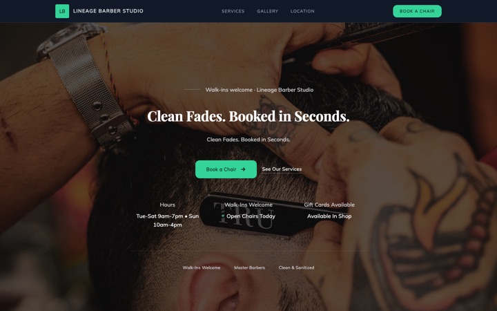 Modern — live Barber Shop · Men's Grooming demo site