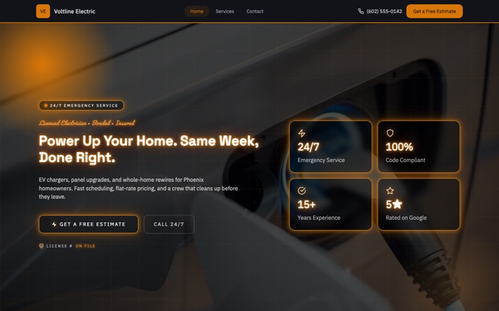 Neon — live Electrician · Electrical Services demo site