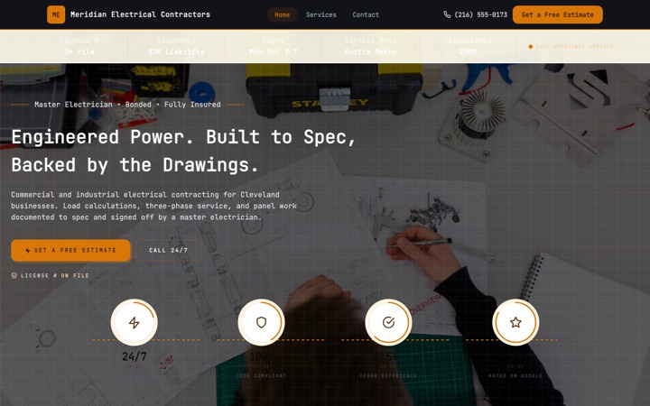 Ampere — live Electrician · Electrical Services demo site