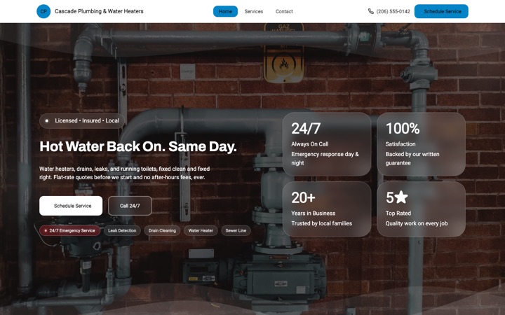 Current — live Plumber · Plumbing Services demo site