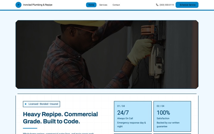 Copper — live Plumber · Plumbing Services demo site