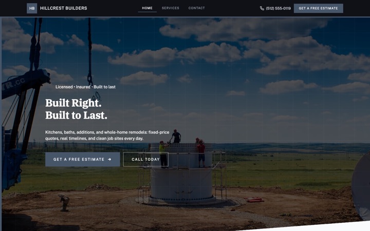 Cornerstone — live Construction · General Contractor demo site