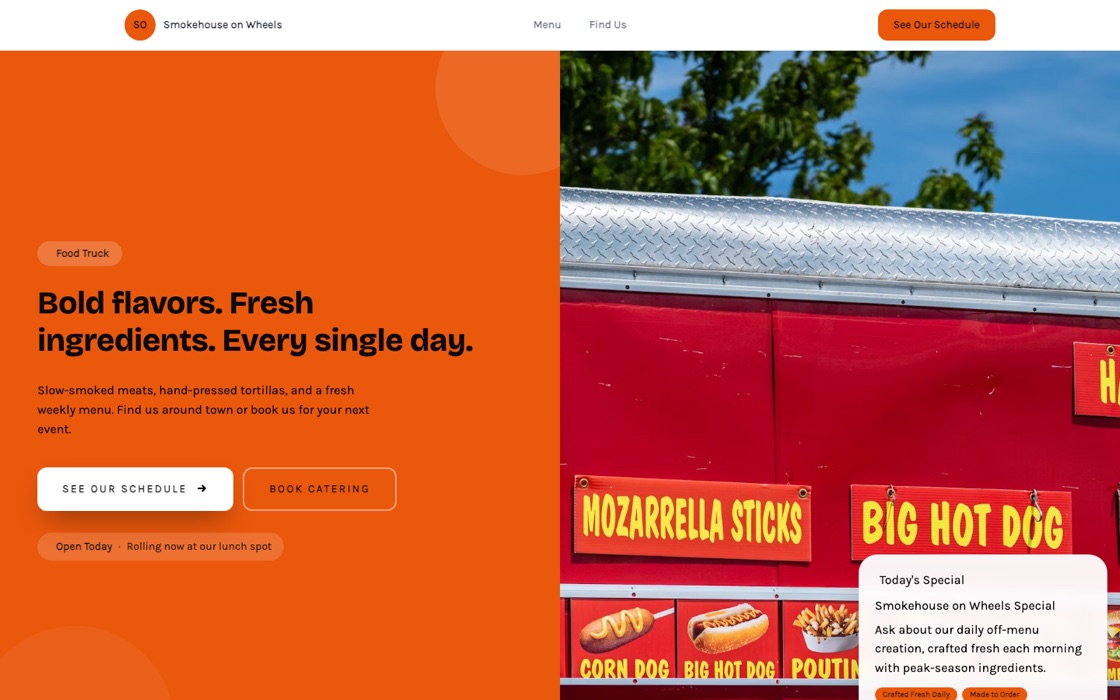 Food truck website template preview