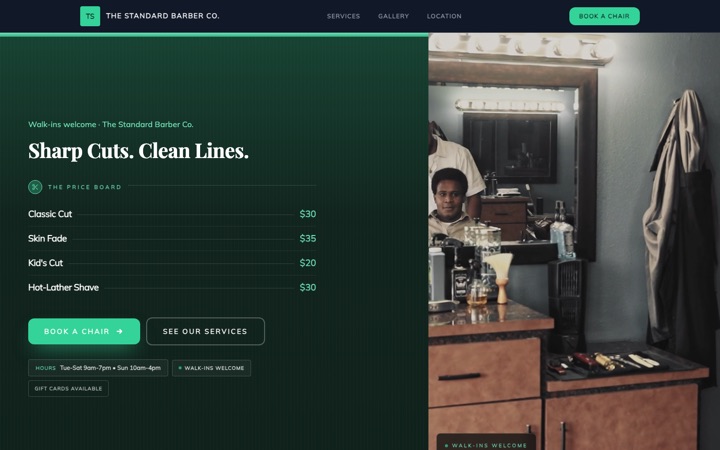 The Cut: live Barber Shop · Men's Grooming demo site
